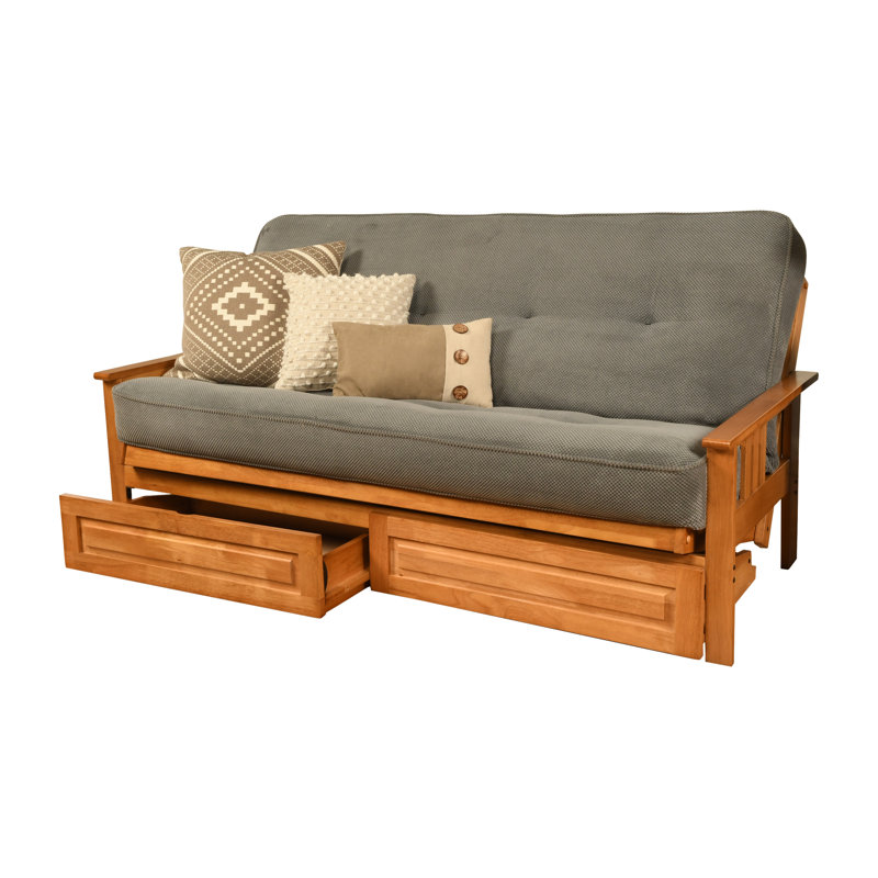 La base de futon pleine grandeur Stratford comprend des tiroirs de rangement et un matelas, Premium Pocket Coil, Noyer cendré