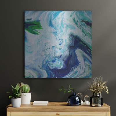  «Blue Lagoon Abstract 3» par Jean Plout, art mural en métal, 24 po x 24 po