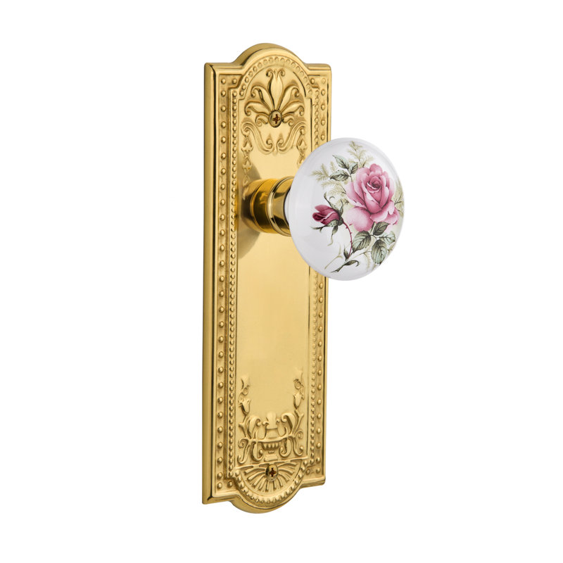 Plaque de porte en porcelaine blanche Meadows, Laiton non laqué, 2.75"