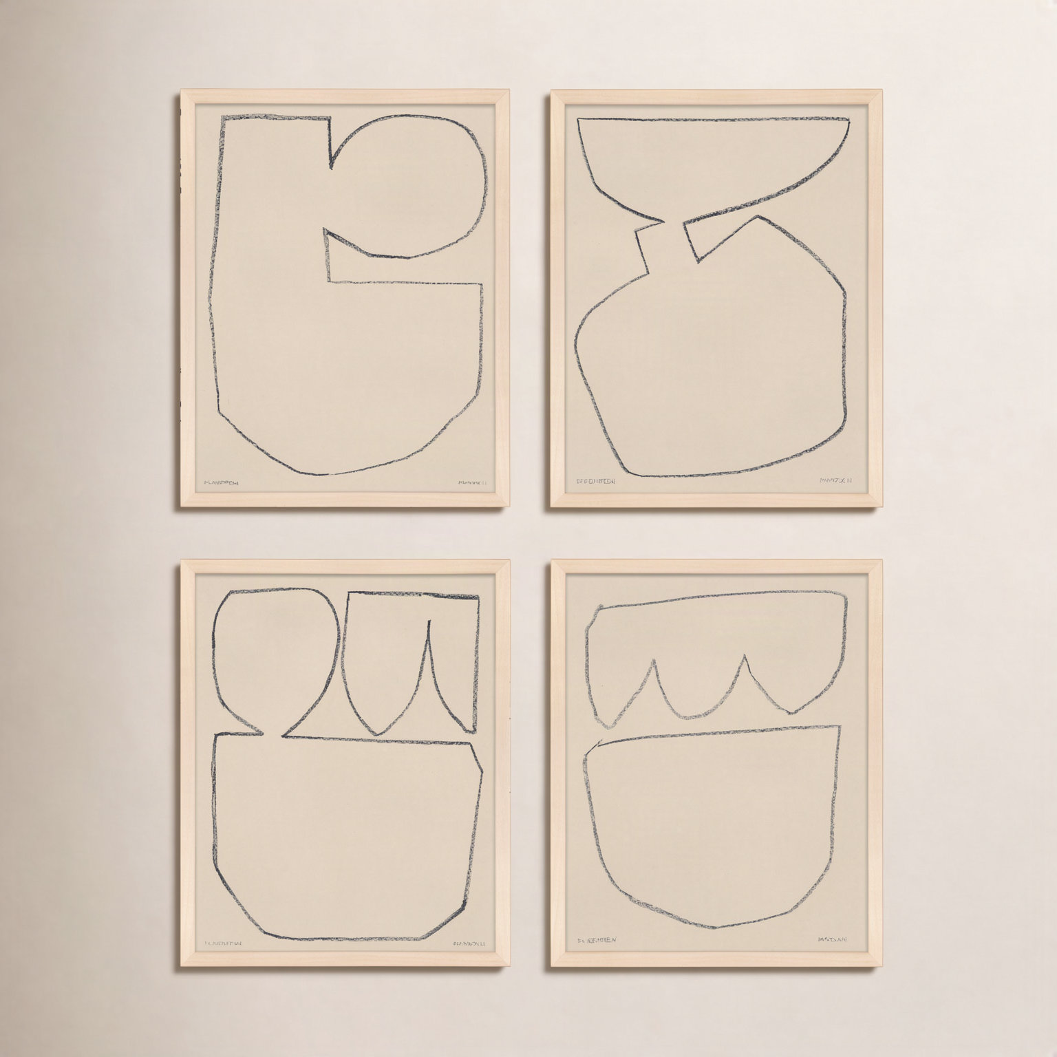 Outlines 5-8, Set Of 4 by Michael Kempen, 16" W x 20" H, Maple Framed
