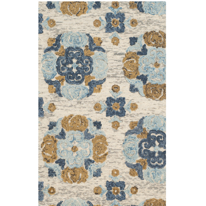 Emrick Hand Tufted Wool Floral Rug, Rectangle 4' x 6'