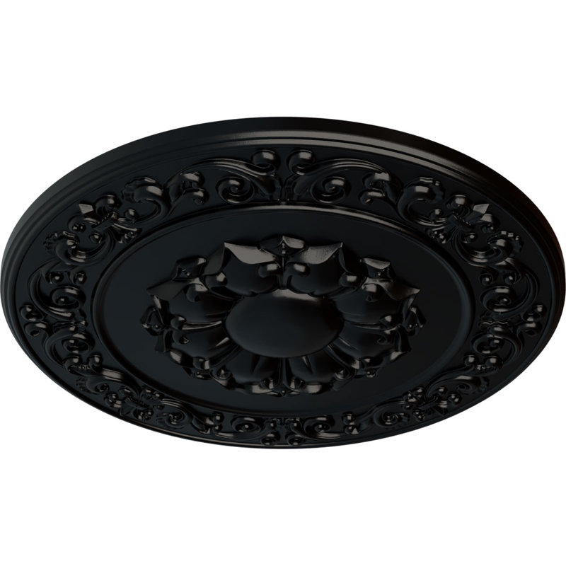 Endurathane Sydney Ceiling Medallion, 27 3/4"OD x 2"P (Fits Canopies up to 5 3/4"), Hand-Painted Jet Black Finish, Jet Black