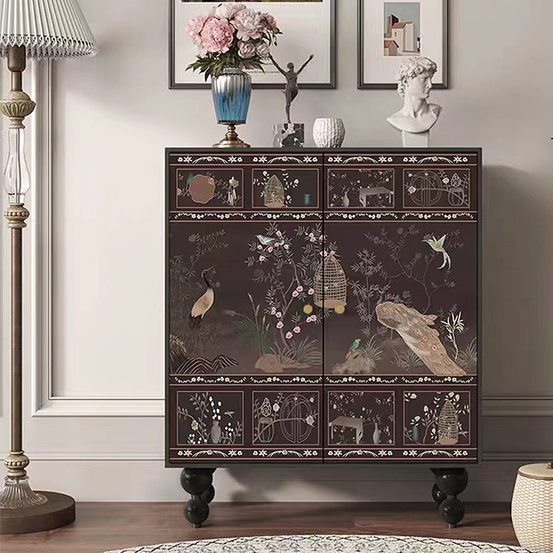 Vintage Shoe Cabinet Decorative Cabinet 20 Pair Solid Wood Shoe Storage Cabinet, Black