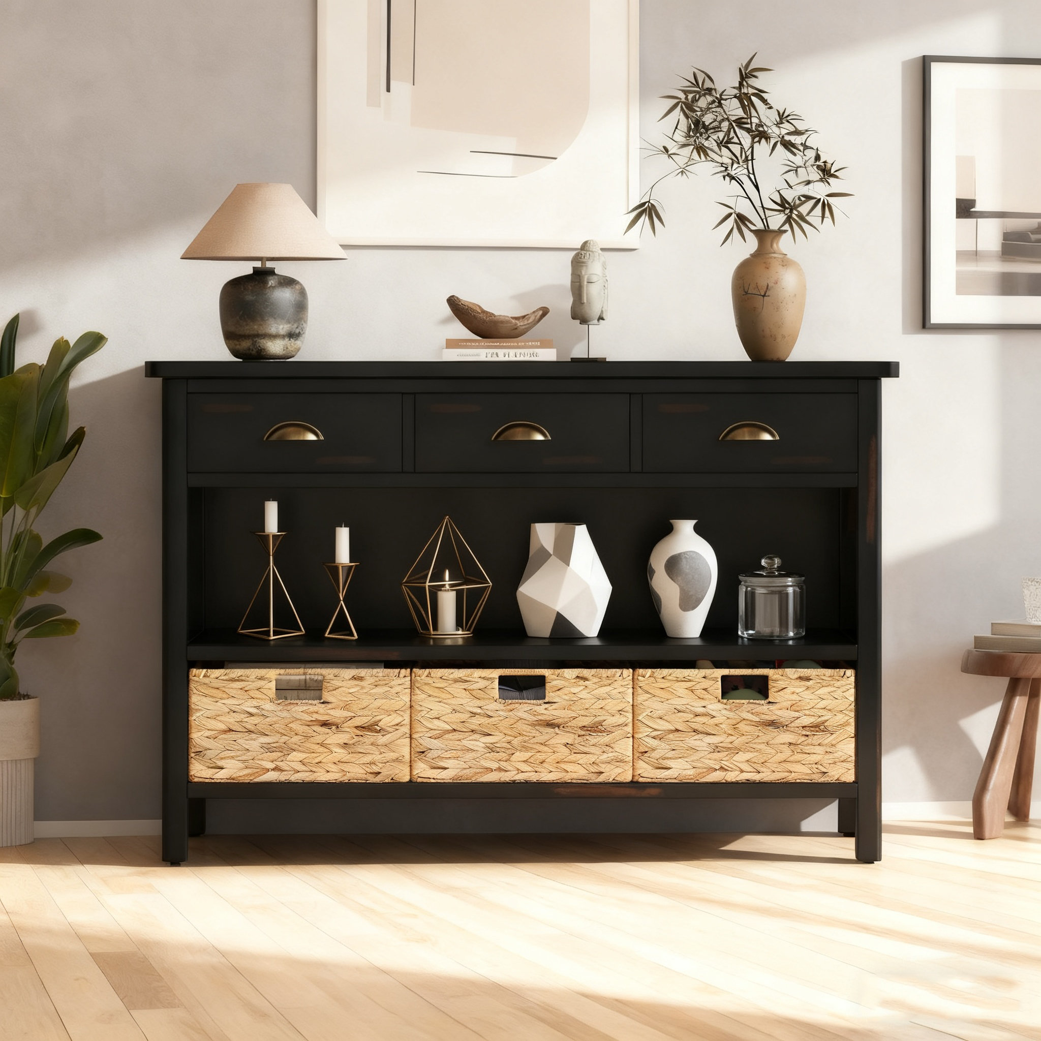 Ophelia & Co. Retro Console Table with 3 Storage Drawers, Entryway ...