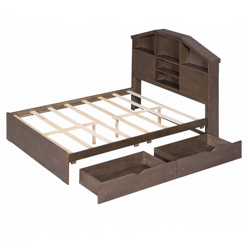 Lit plateforme en bois avec 2 tiroirs