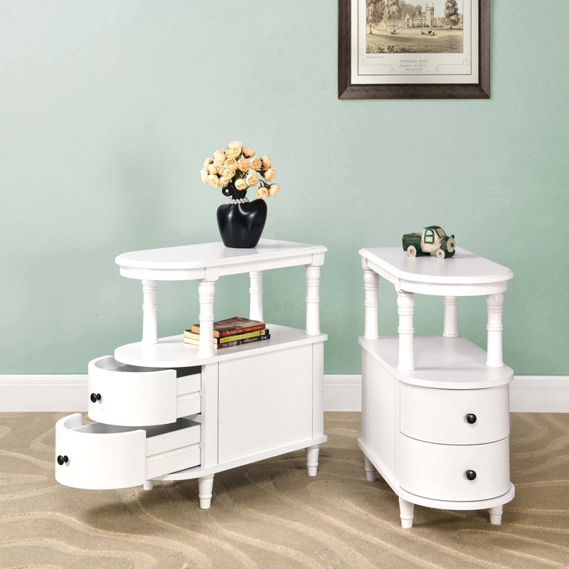 Elinar Collection Mid-Century Modern Wood End Table with Drawers and Storage, Narrow Rectangular Side Table for Living Room, Bedroom and Small Spaces Set of 2