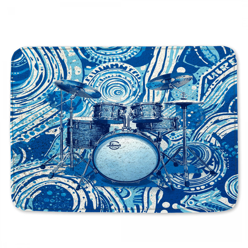 Blue Abstract Drumset Bath Mat, 24in W x 17in L