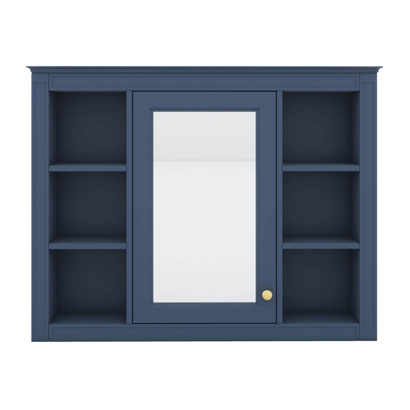 Armoire à pharmacie murale avec miroir, 6 tablettes ouvertes, Bleu