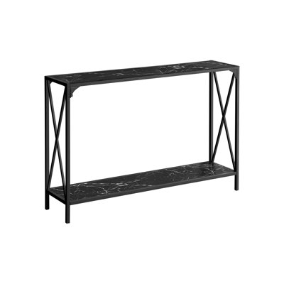 Narrow Console Table With Black Marble Look Finish And Metal Frame For Entryway, Living Room Long Bedroom,