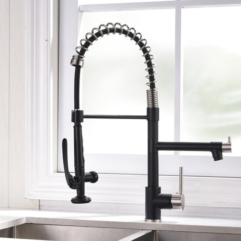 AWZTOO Pull Down Kitchen Faucet, Matte Black/Brushed Nickel