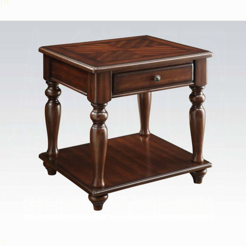 Walnut 1-Drawer End Table With Shelf