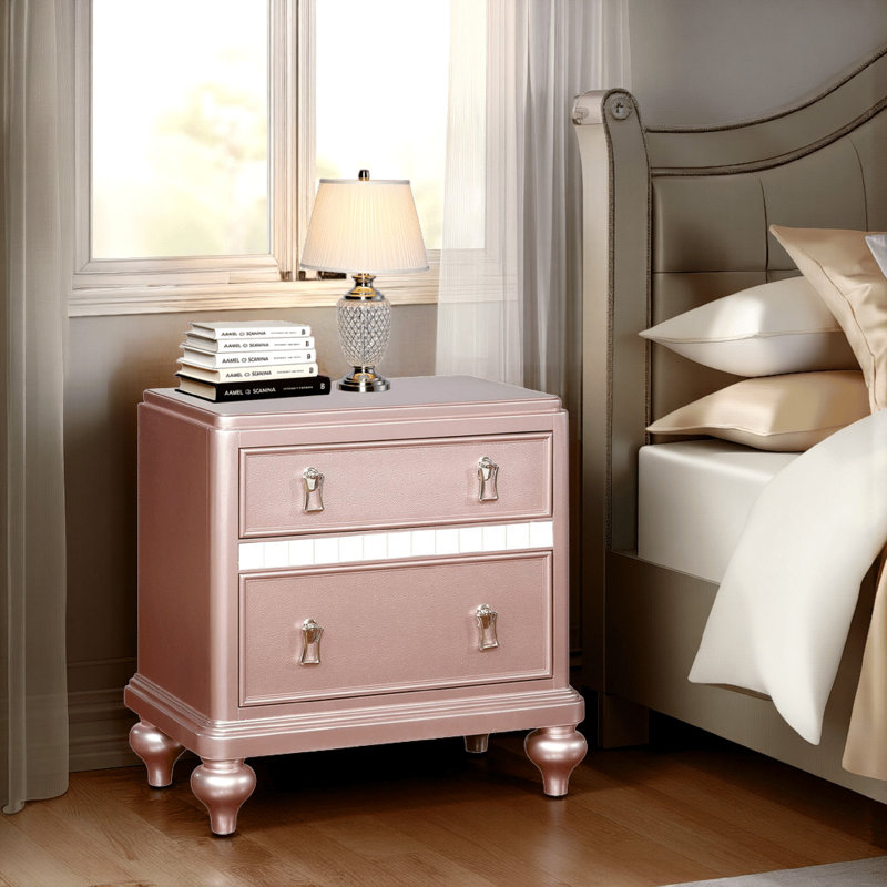 Vondrell 28'' W Solid Wood Nightstand, Pink