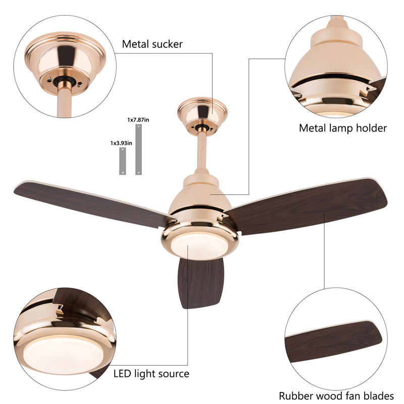 42” Ceiling Fan Light With Remote Control (Walnut), Gold