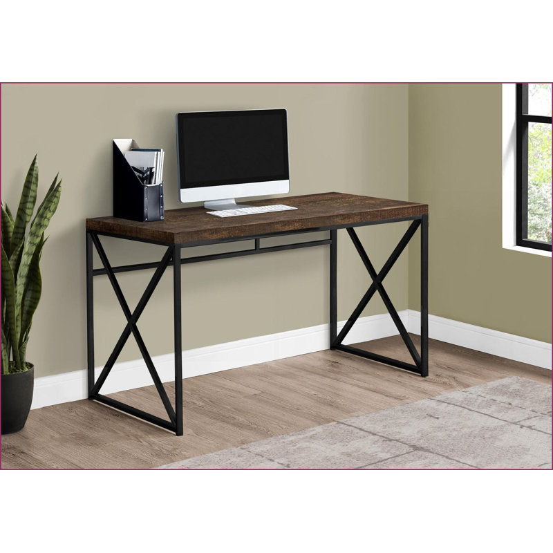 Bureaux, bureau de bureau moderne et contemporain avec base en métal noir L 47 po x l 24 po x H 30 po | Brun | Panneau de particules
