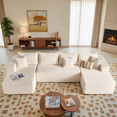 134.7" Oversized 4-Seat U-Shape Modular Corduroy Sectional Sofa
