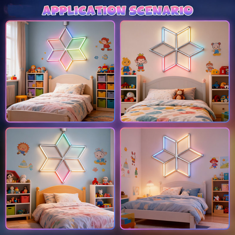 Lumières de garage hexagonales à DEL avec mode de synchro de musique, 358 effets d'éclairage RVB dynamiques, intensité variable et contrôle de la vitesse pour les salles de jeux, les bars, les studios et les salles de sport