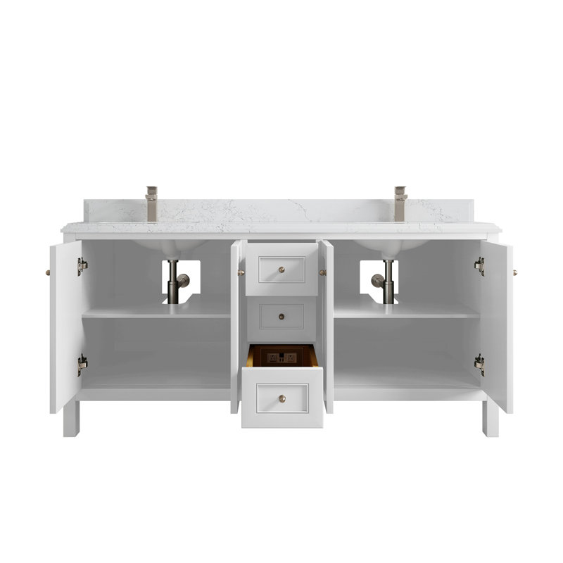 Nashville 72 In. W X 22 In. D Double Sink Bathroom Vanity In White With Cove Edge Quartz, Empira