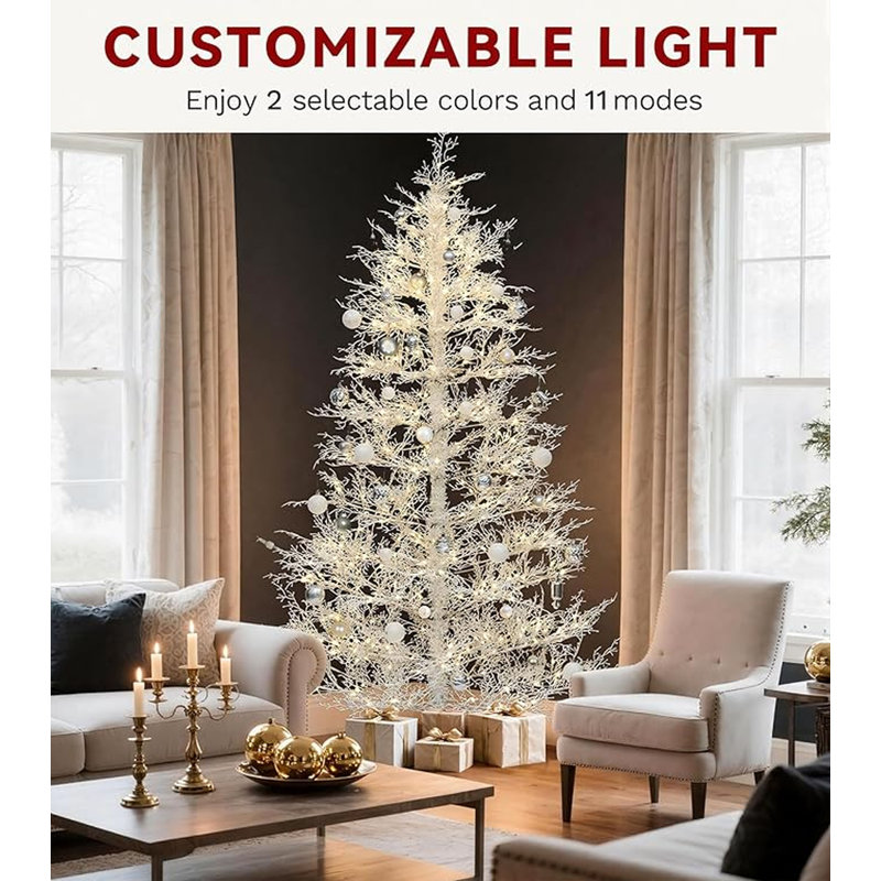Sapin de Noël pré-illuminé en bouleau blanc de 1,80 m avec 300 lumières DEL et télécommande