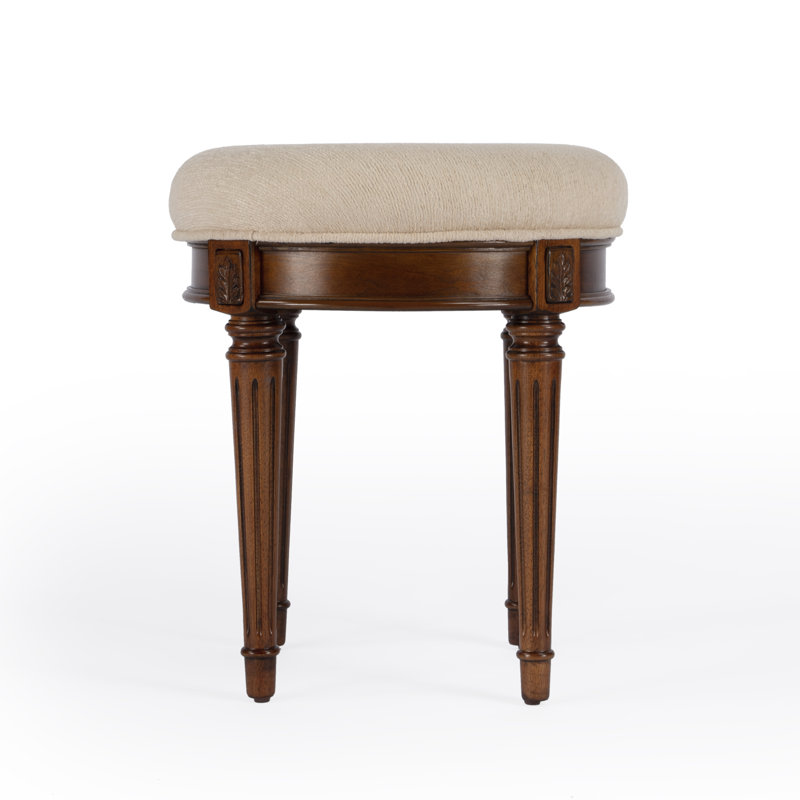 Bernadette Upholstered 18"W Vanity Stool, Olive Ash Burl, Brown/Coffee