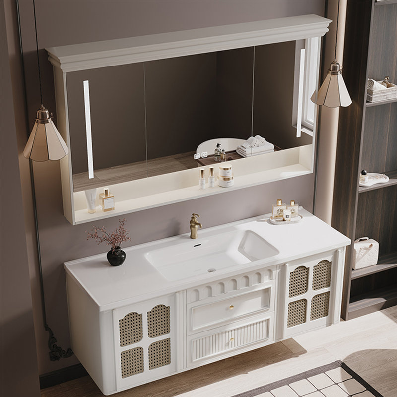 French light luxury retro style bathroom cabinet, 19.6" H x 63.3" W x 19.6" D