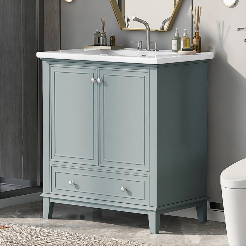 Meuble-lavabo multifonctionnel avec portes et tiroir, Vert