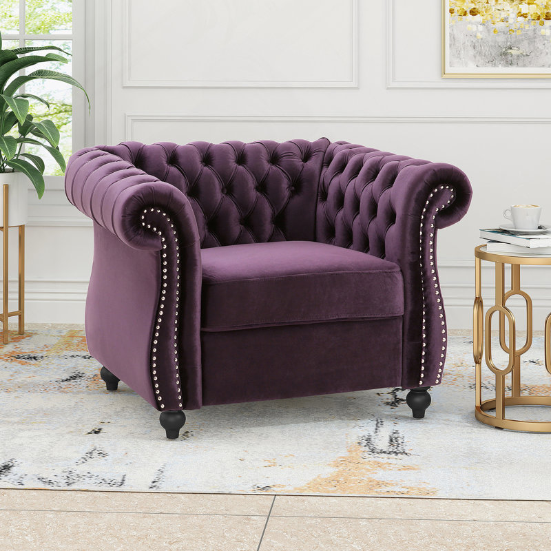 Fauteuil club Chesterfield, Velours mauve foncé