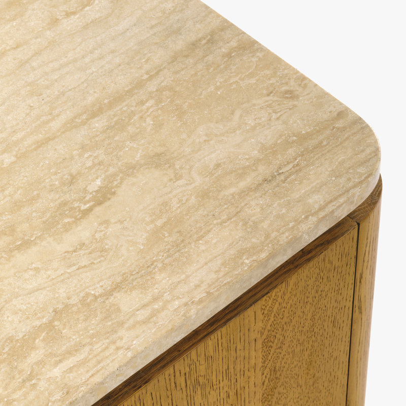 Marisol Oak Travertine Side Table, Mid Tone Oak