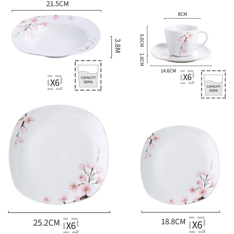 MALACASA Annie Porcelain China Dinnerware Set - Service for 12