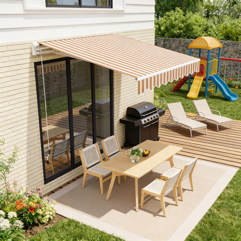 Sun Shade Awning with Manual Crank Handle for Deck, Porch, Balcony, 59" H x 120" W x 96" D
