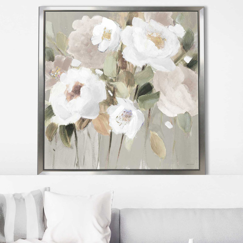 Promise of Giverny Neutral II par Lanie Loreth - Peinture, Cadre flottant argent, H 27,5 po x l 27,5 po x P 2 po
