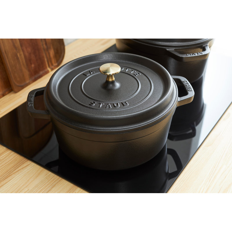 STAUB Round Cast Iron Cocotte, Black, 34cm