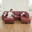Ensemble de canapé modulaire moderne en similicuir bourgogne, canapé en L avec méridienne réversible, repose-pieds de rangement et coussins pour petit salon