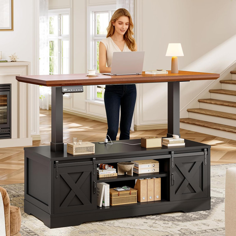 Table basse à plateau relevable avec rangement Farmhouse , Brun, Noir, noir, noir, noir