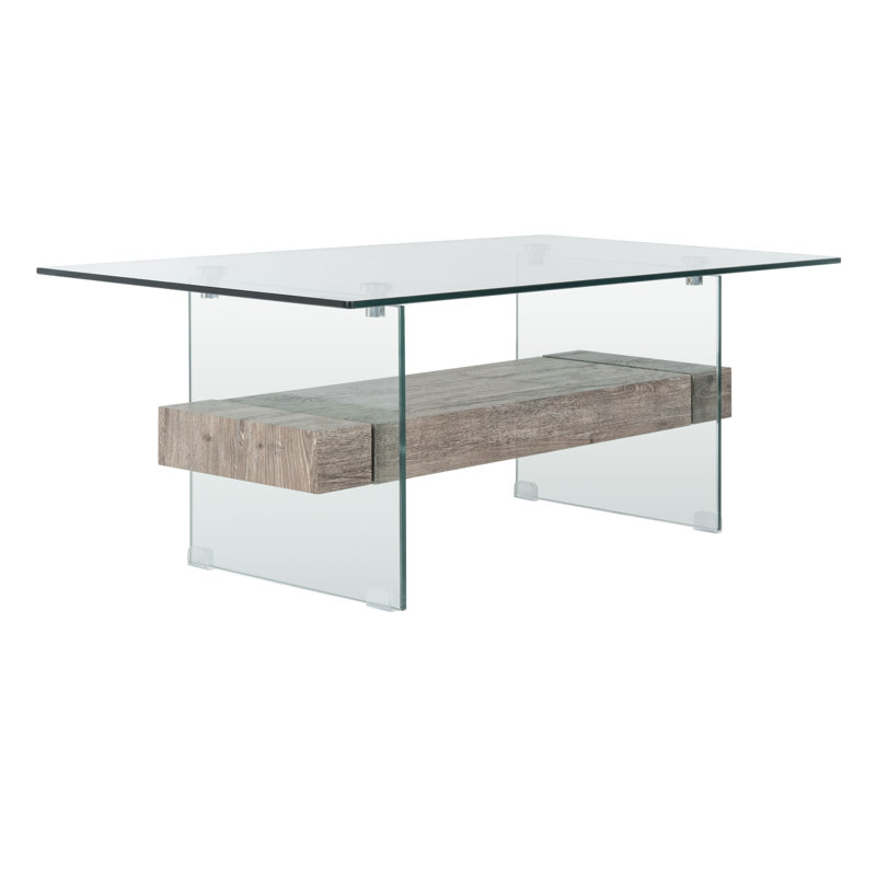 Kayley Glass Top Single Coffee Table, Gray Oak