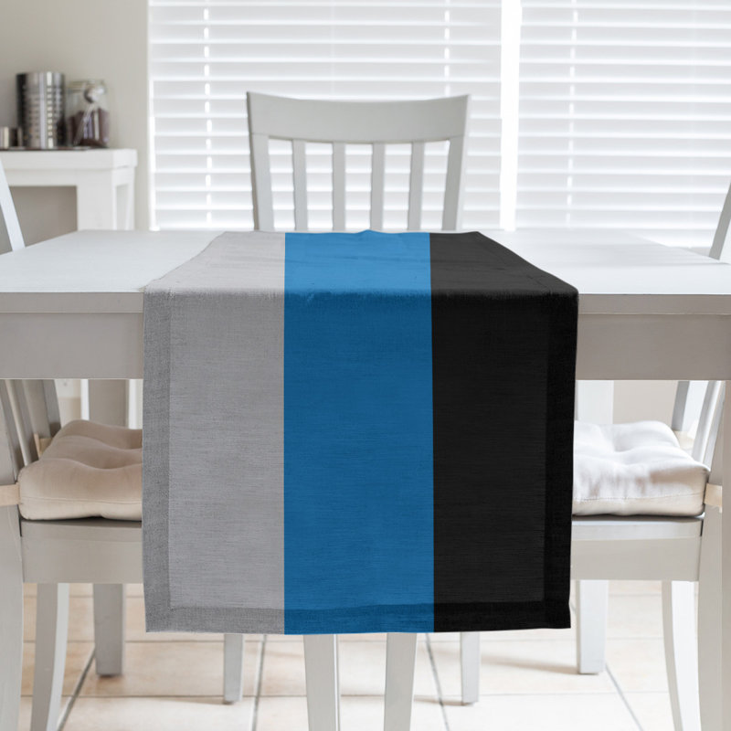 Chemin de table basket New York, L 90 po x l 16 po, Argent / bleu / noir, Polyester sergé