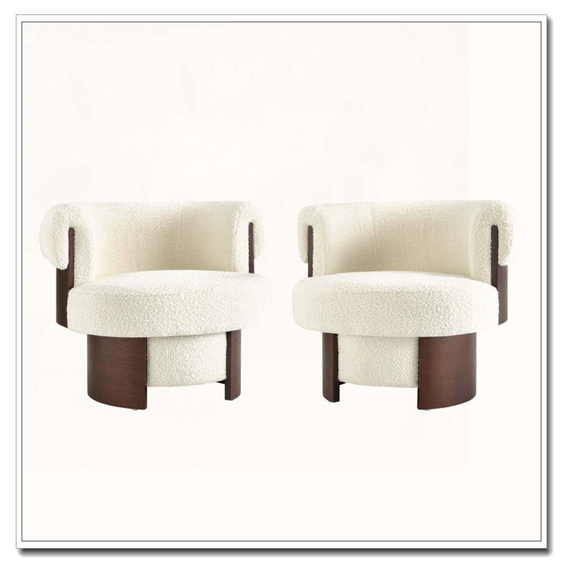 Fauteuil demi-tonneau rotatif moderne courbé et sculptural, Beige, 2