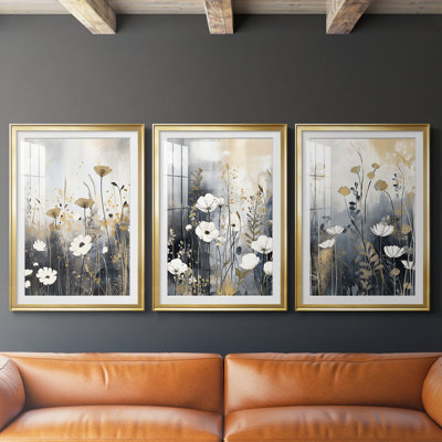 FLORAL Series CCCXCVIII  -Custom Framed  Premium Print W Matt - 3 Pieces