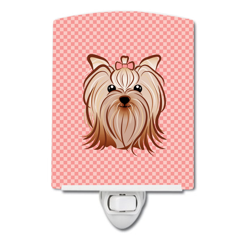 Éclairage de nuit en céramique damier de braque teckel, Rose, Yorkshire Terrier Yorkie