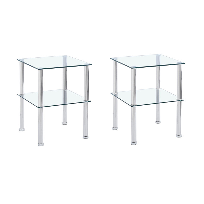 Table d'appoint transparente, table de bout à 2 niveaux, canapé avec tablette de rangement pour le salon