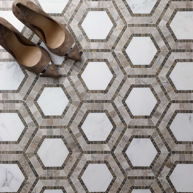 Nova 6" Hexagon Polished Marble Mosaic Tile, Andromeda