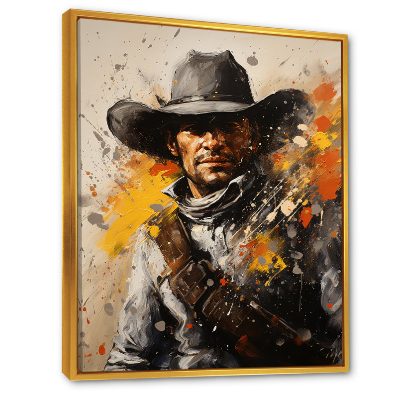 Popart Cowboys Journey III - Cowboys, art mural, Cadre flottant doré, H 44 po x l 34 po x P 1,5 po