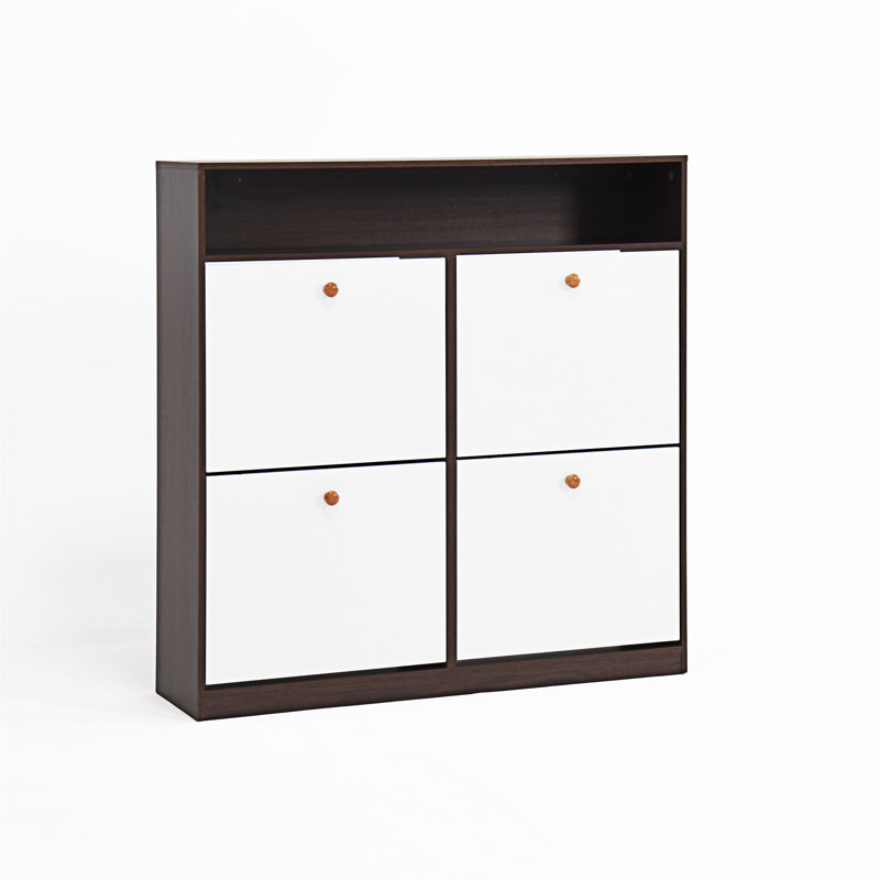 Armoire à chaussures avec 4 tiroirs rabattables, Noyer