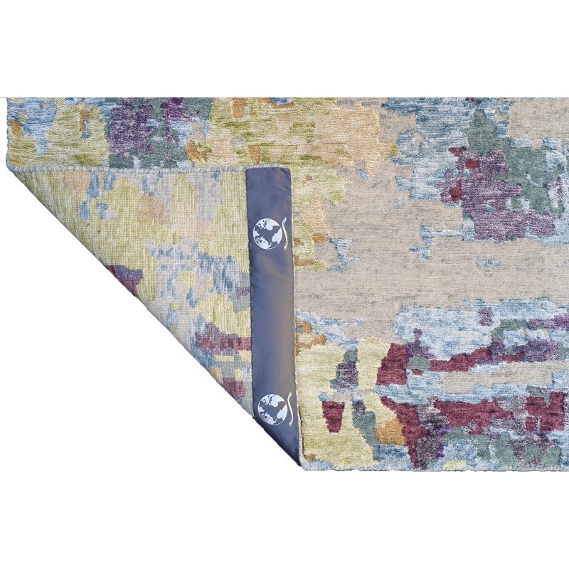 Hand Knotted Abstract Area Rug in Blue/Red/Gray, Rectangle 9' x 12'