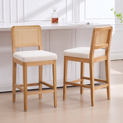 Upholstered Counter Stool with Solid Wood Frame