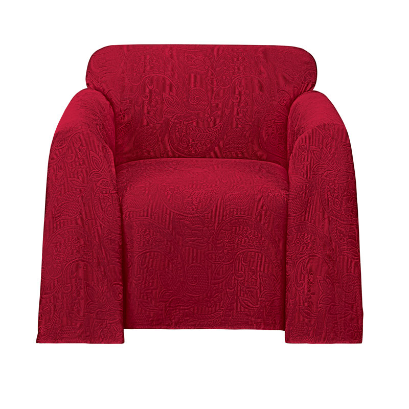 Jeté de mobilier en jacquard Alexandria, Coton rouge / polyester, H 70,45 po x l 89,5 po x P 0,1 po