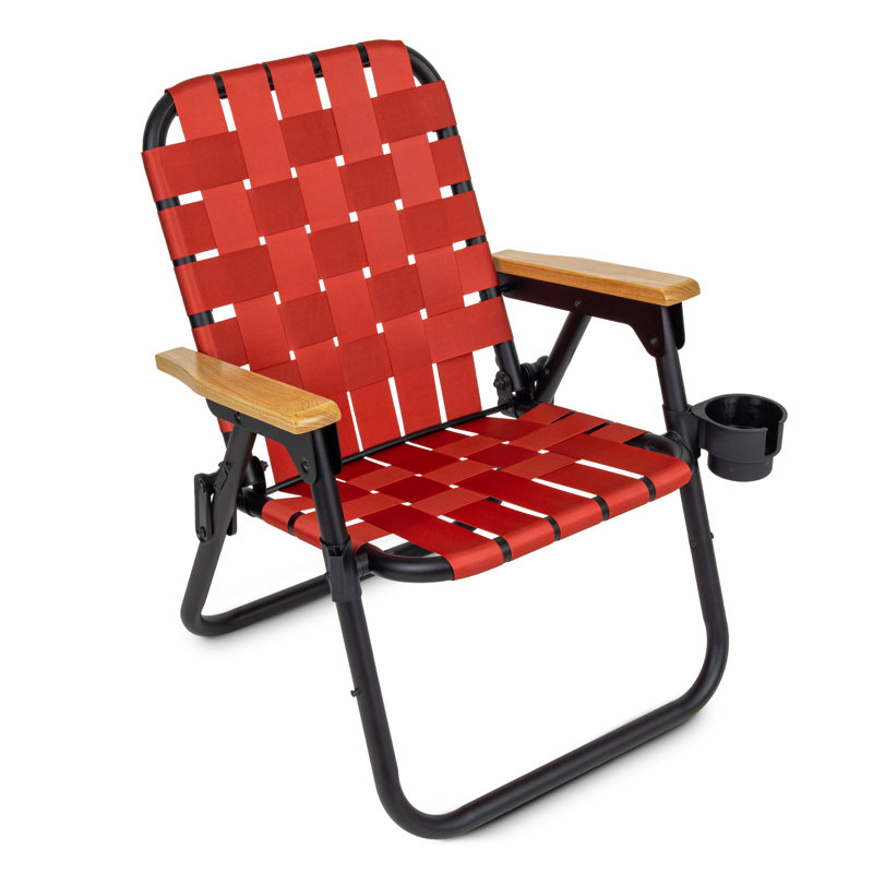 Burnt Red Woven Folding Beach and Camping Chair with Cup Holder