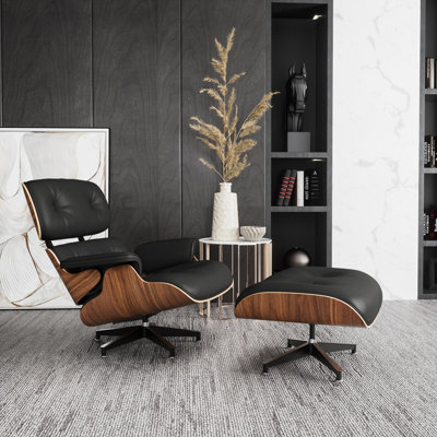 Premium Palisander  Lounge Chair And Ottoman Genuine Italian Leather