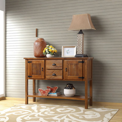 Routenberg Wood Storage Console Table with  2 Drawers and Cabinets and Bottom Shelf