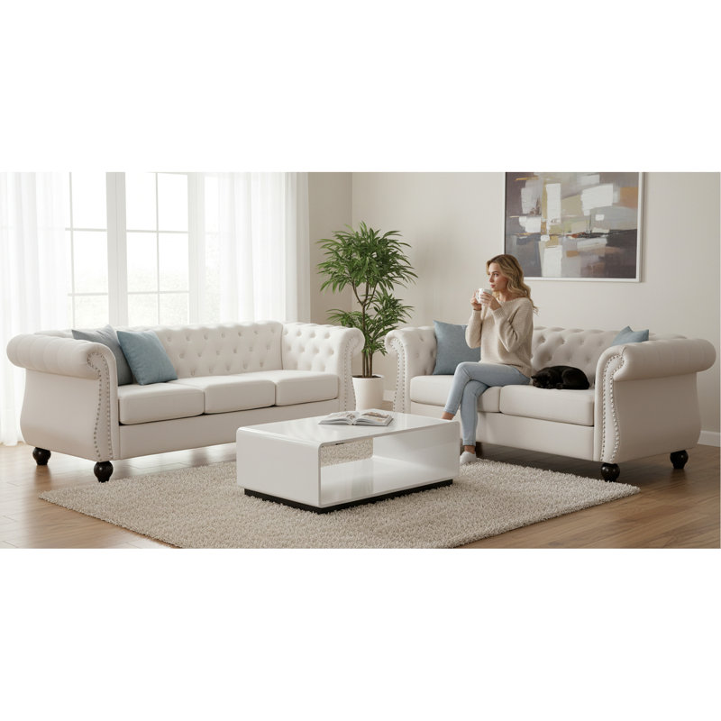 Fauteuil d'appoint Chesterfield, Beige
