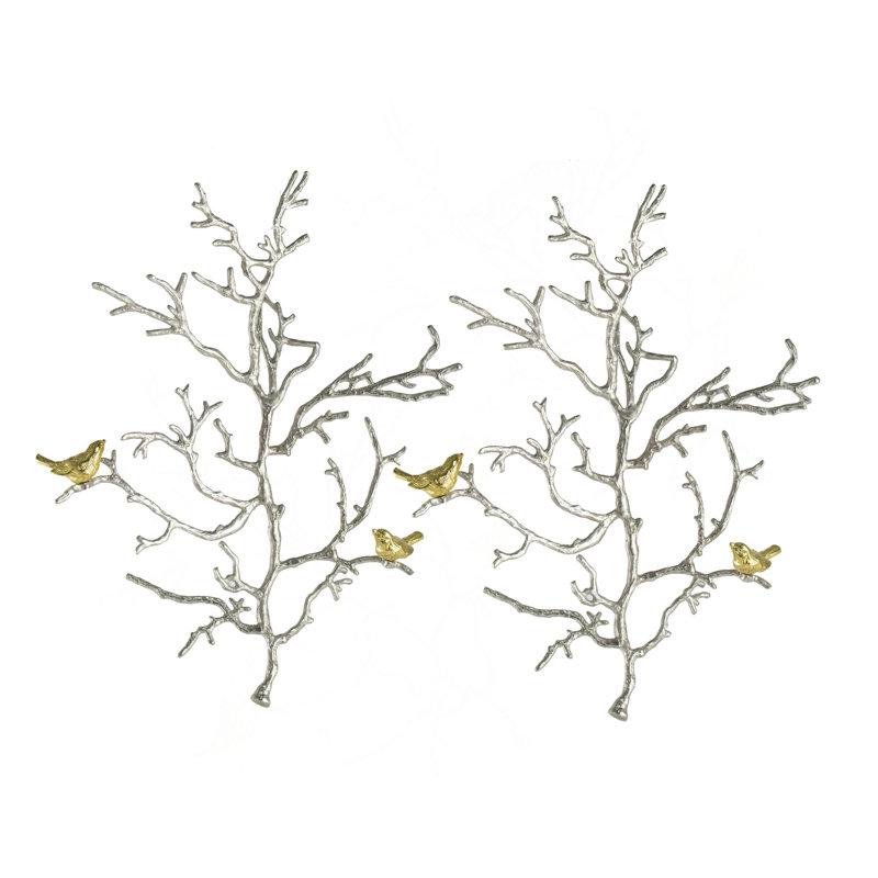 Ensemble de 2 sculptures murales en métal avec accents d'oiseaux